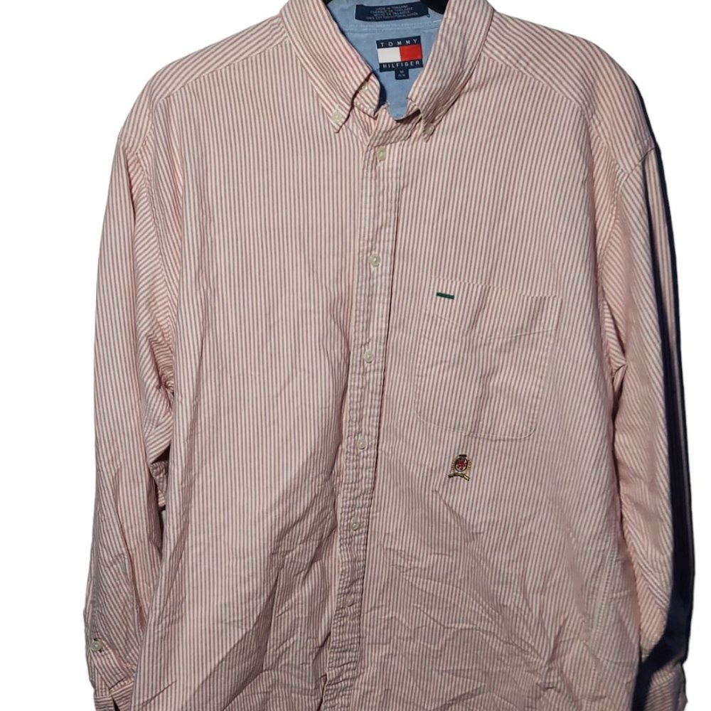 Tommy Hilfiger Shirt Mens Large Red White Striped Long Sleeve Button Down